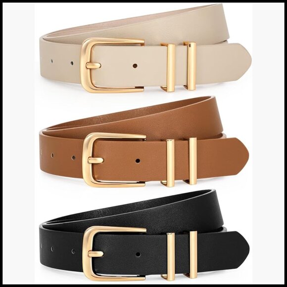 Women\'s Faux Leather Belts with Gold Buckle for Jeans and Dress Pants main image 6